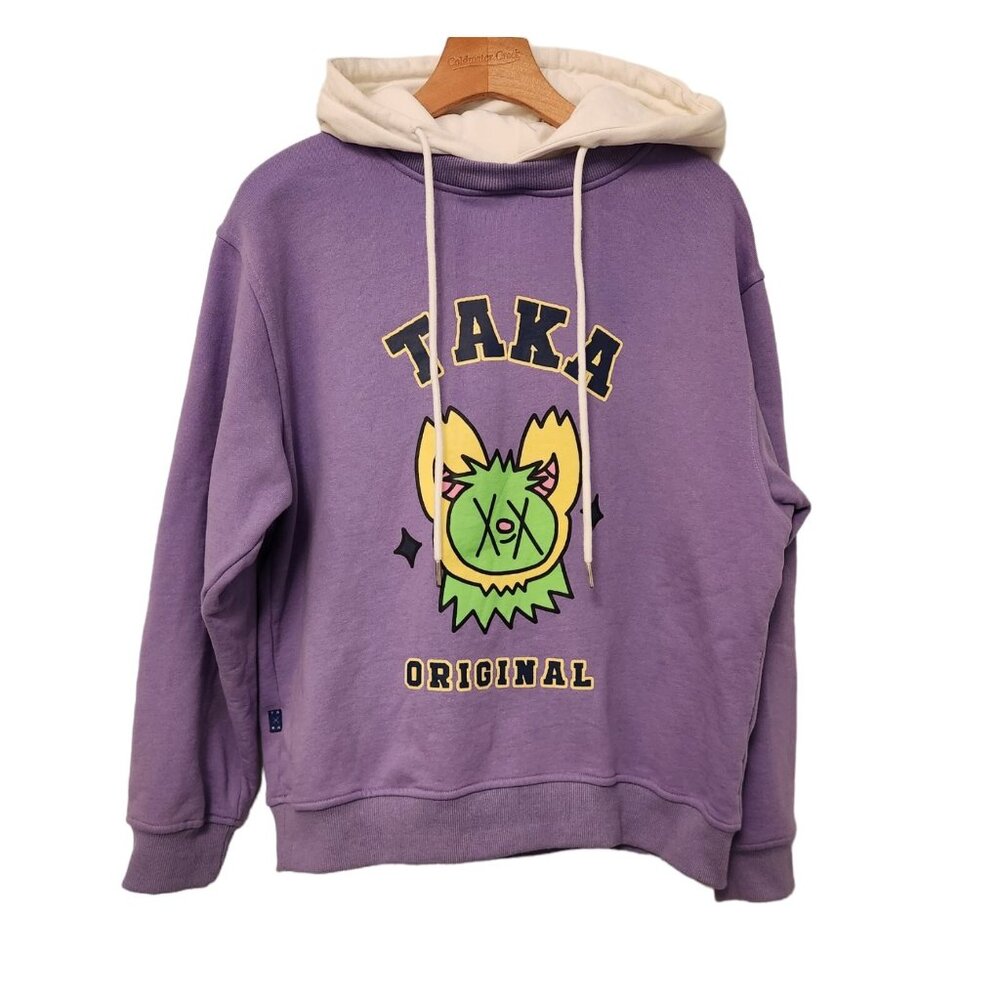TAKA‎ ORIGINAL Hoodie Moody Bob Womens Small Purple White Drawstring Sweatshirt